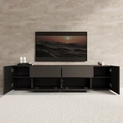 Aroji - TV-Meubel - Zwart - 195x40x48 cm