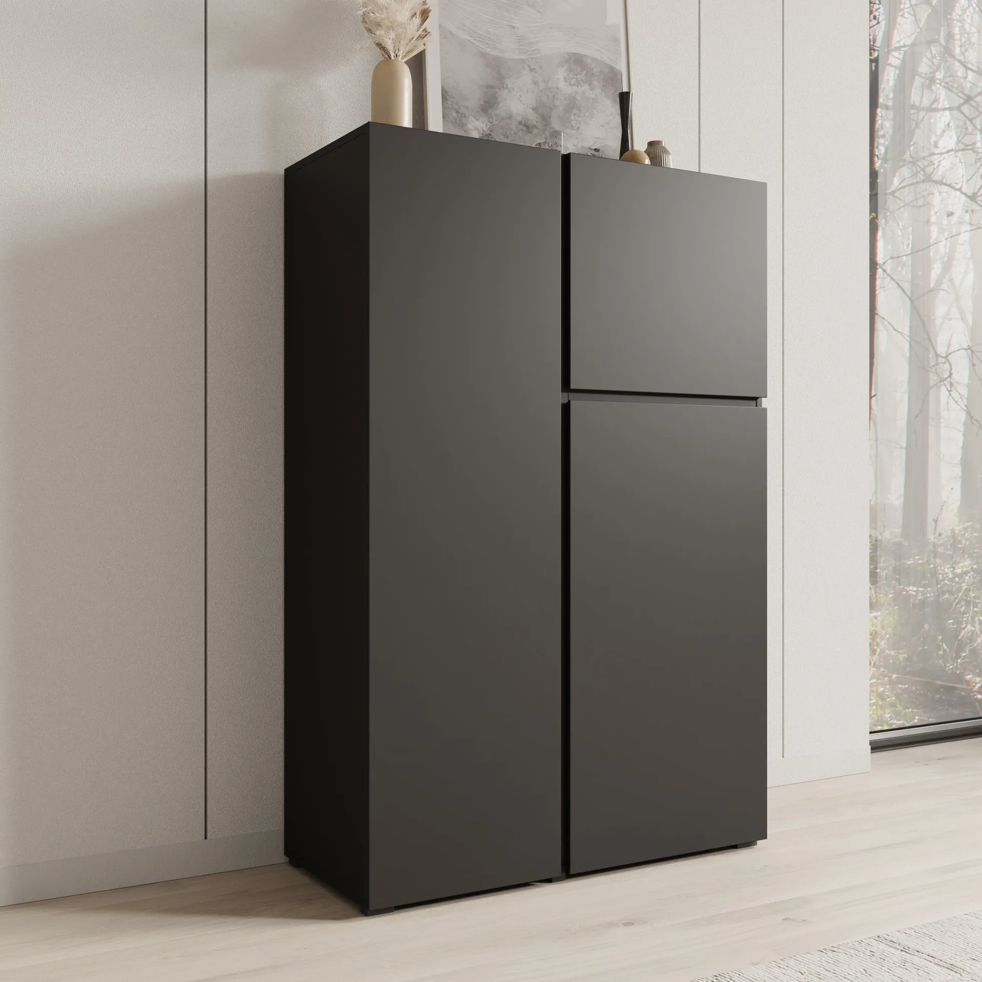 Aroji - Vitrinekast - Zwart - 92x40x139 cm