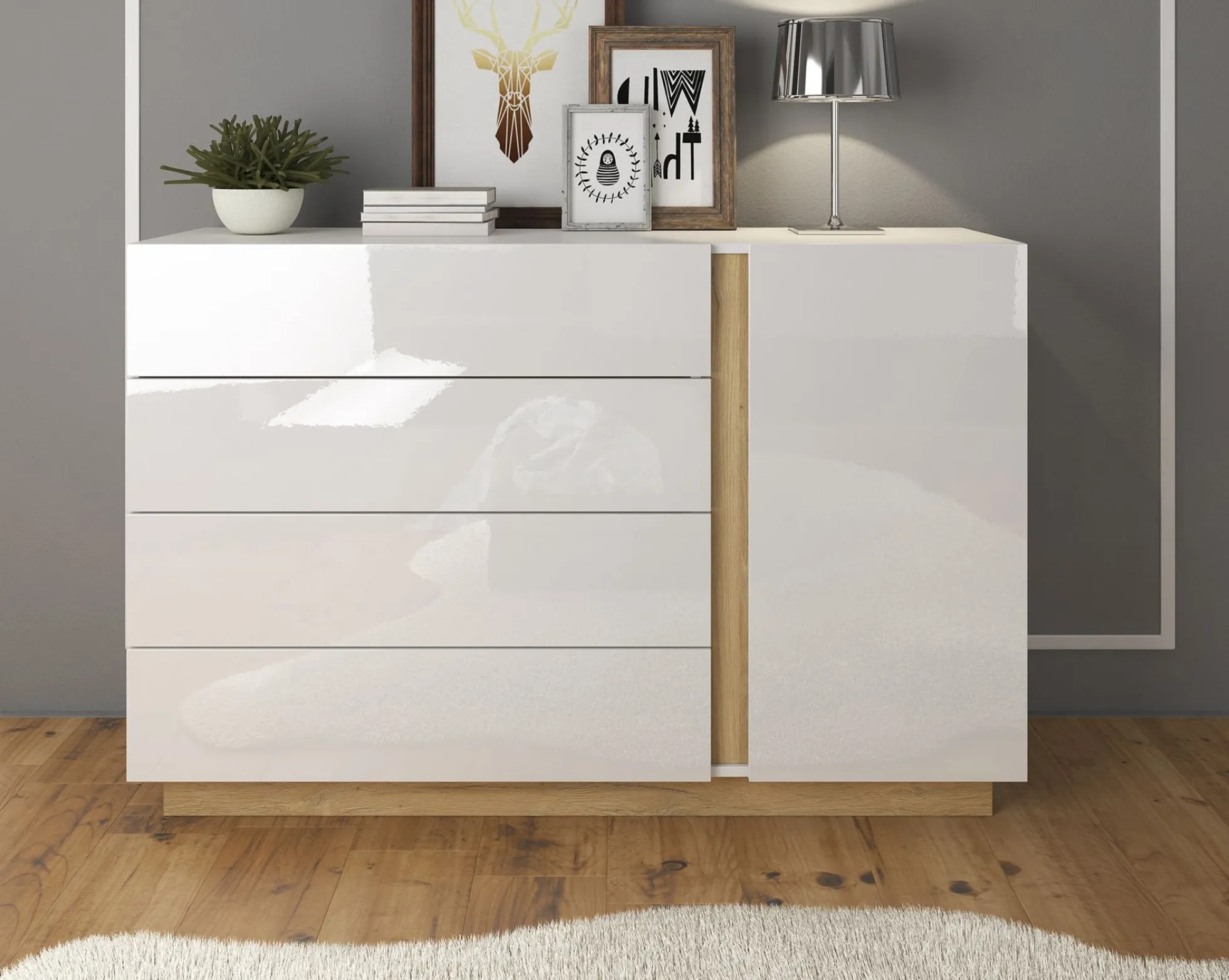 Ashley - Dressoir - Wit/eiken - 138x40x91 cm