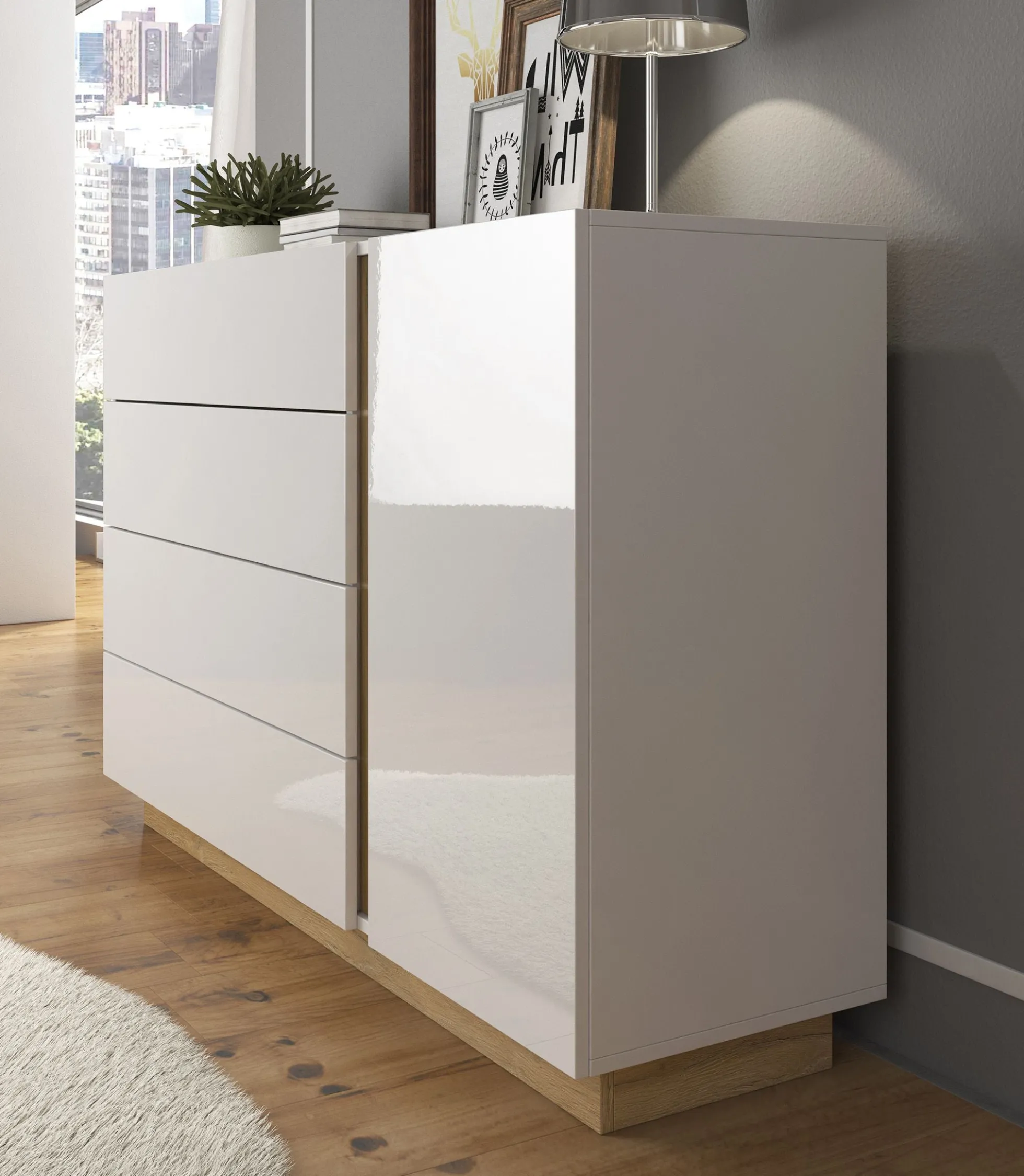 Ashley - Dressoir - Wit/eiken - 138x40x91 cm