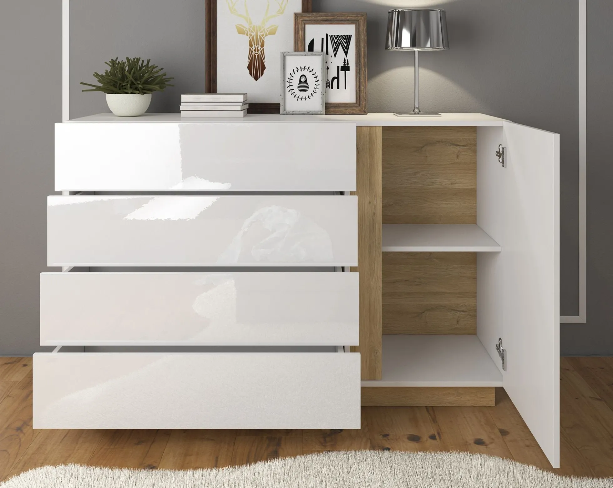 Ashley - Dressoir - Wit/eiken - 138x40x91 cm