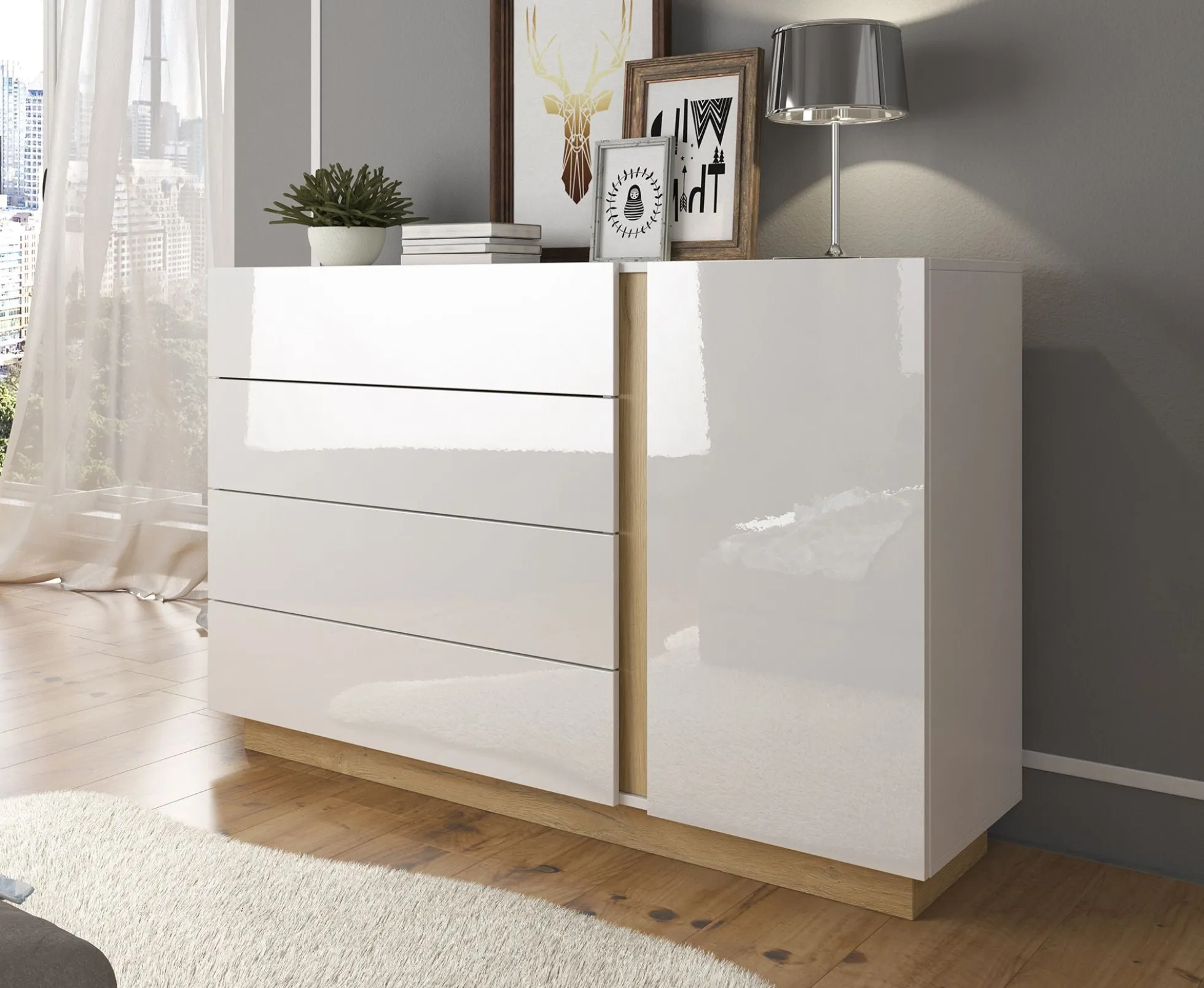 Ashley - Dressoir - Wit/eiken - 138x40x91 cm