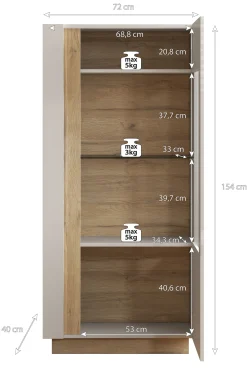 Ashley - Vitrinekast - Wit/eiken - 72x40x154 cm