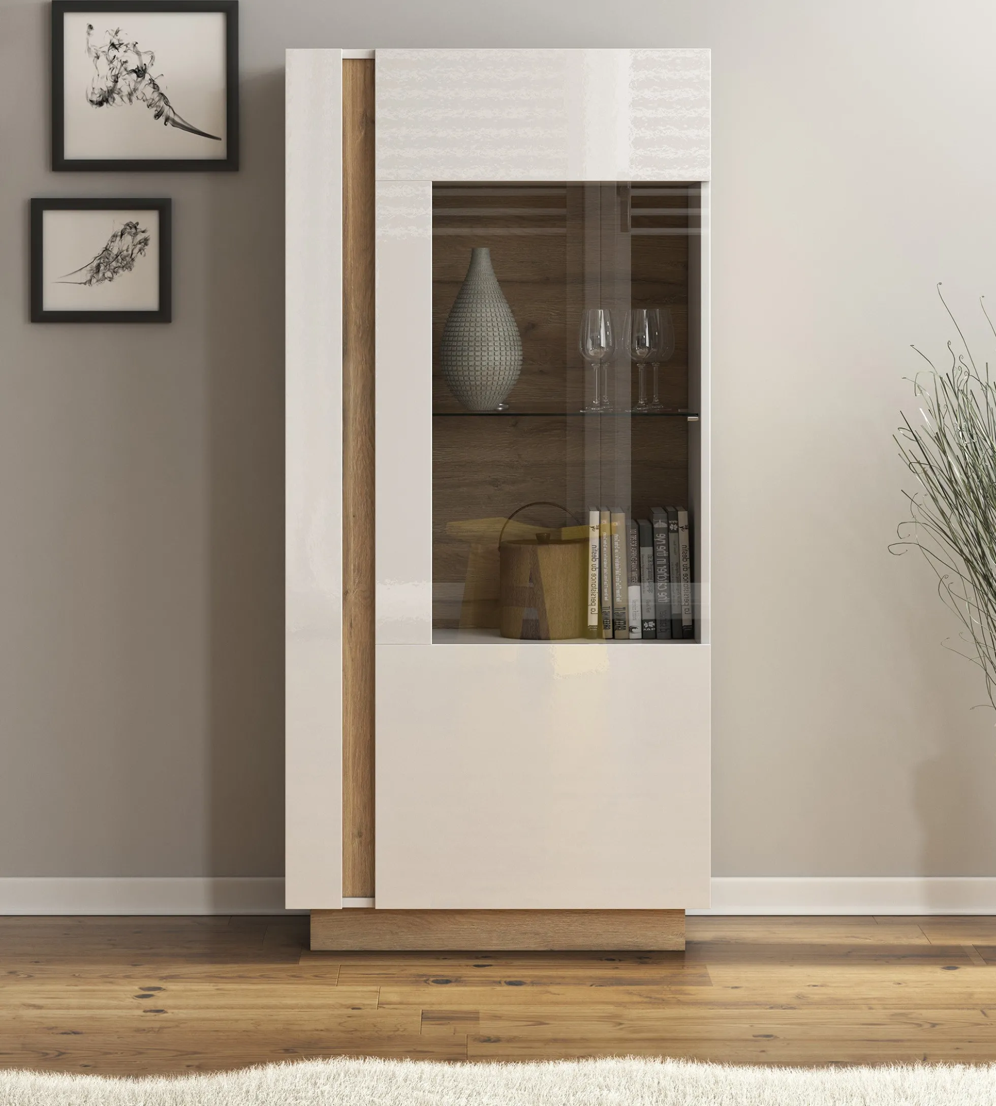Ashley - Vitrinekast - Wit/eiken - 72x40x154 cm