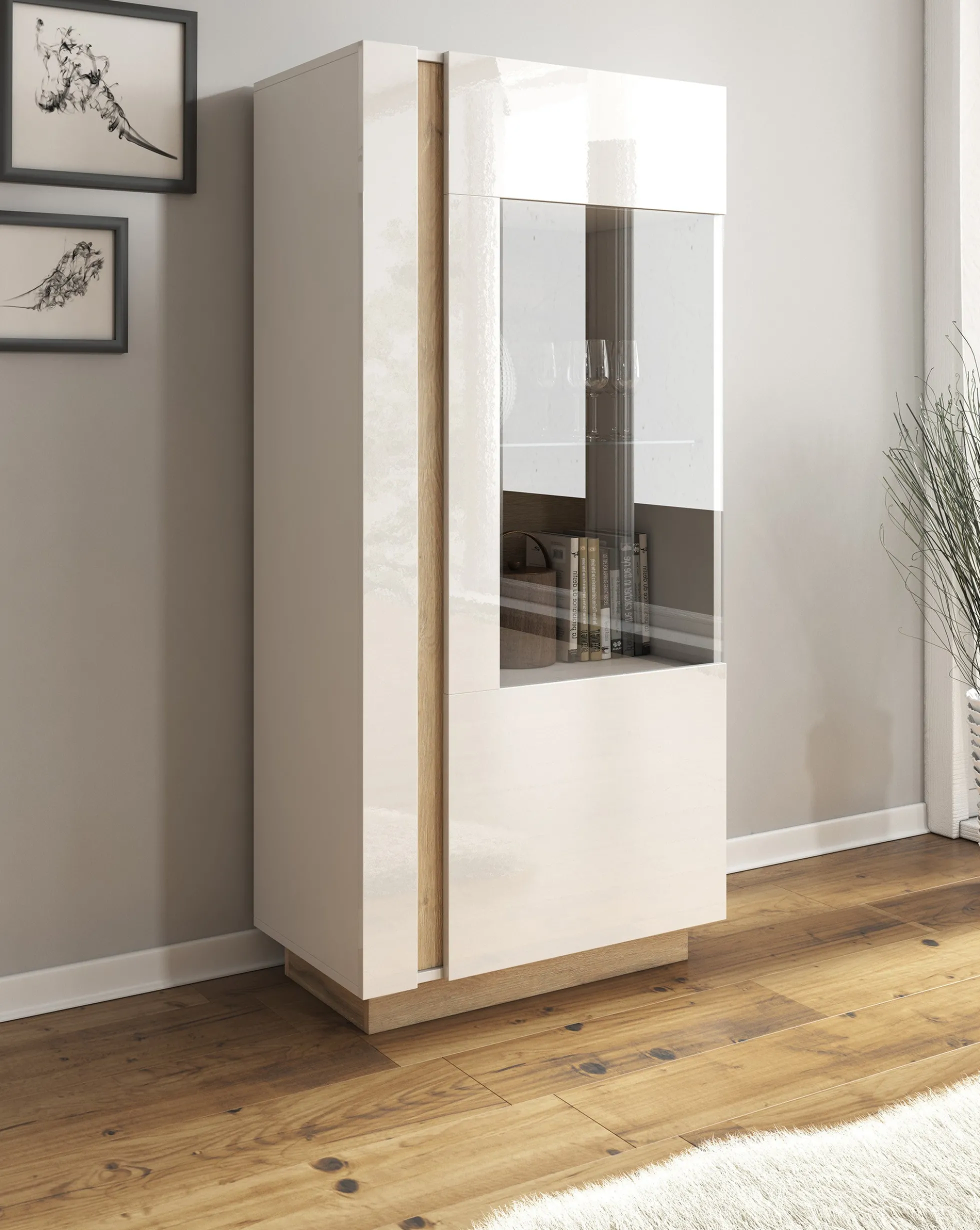 Ashley - Vitrinekast - Wit/eiken - 72x40x154 cm