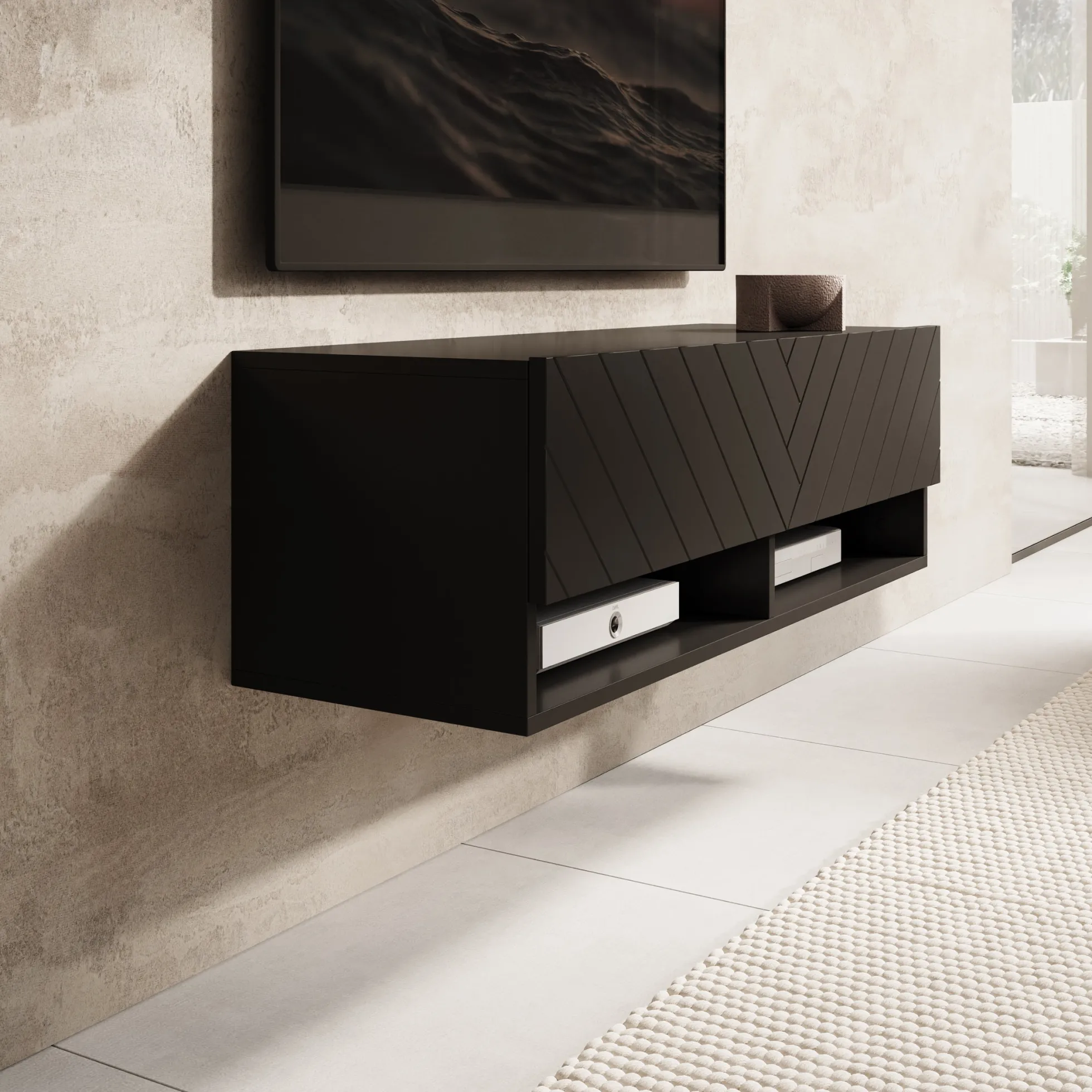 Asino - TV-Meubel - Zwart visgraat - 100x31x30 cm
