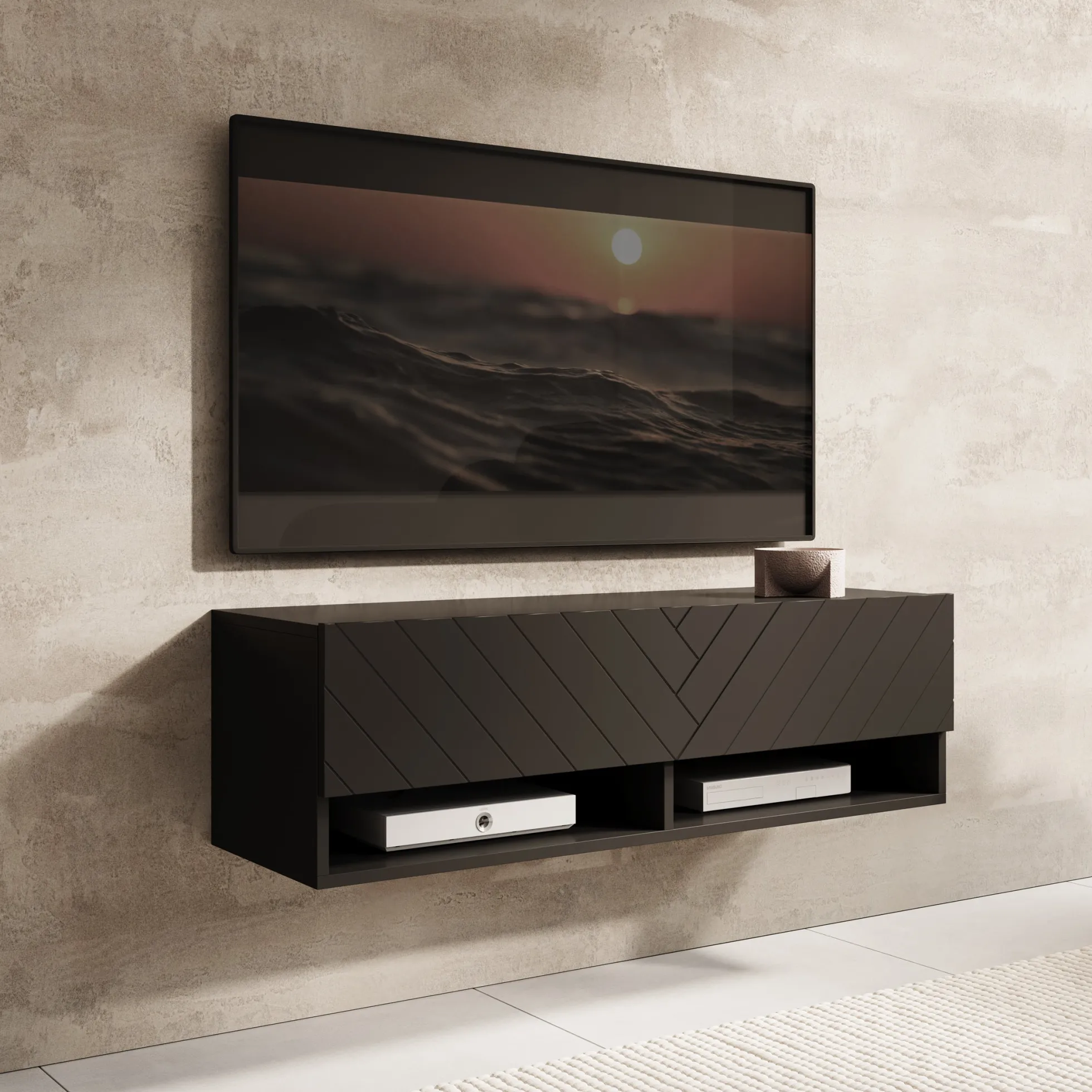 Asino - TV-Meubel - Zwart visgraat - 100x31x30 cm
