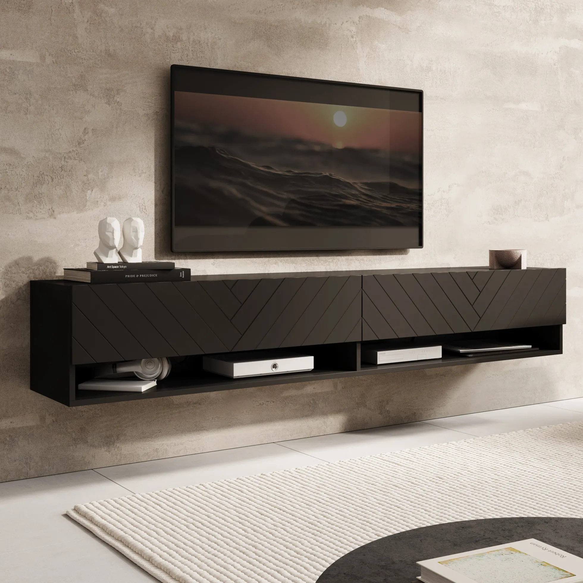 Asino - TV-Meubel - Zwart visgraat - 180x31x30 cm