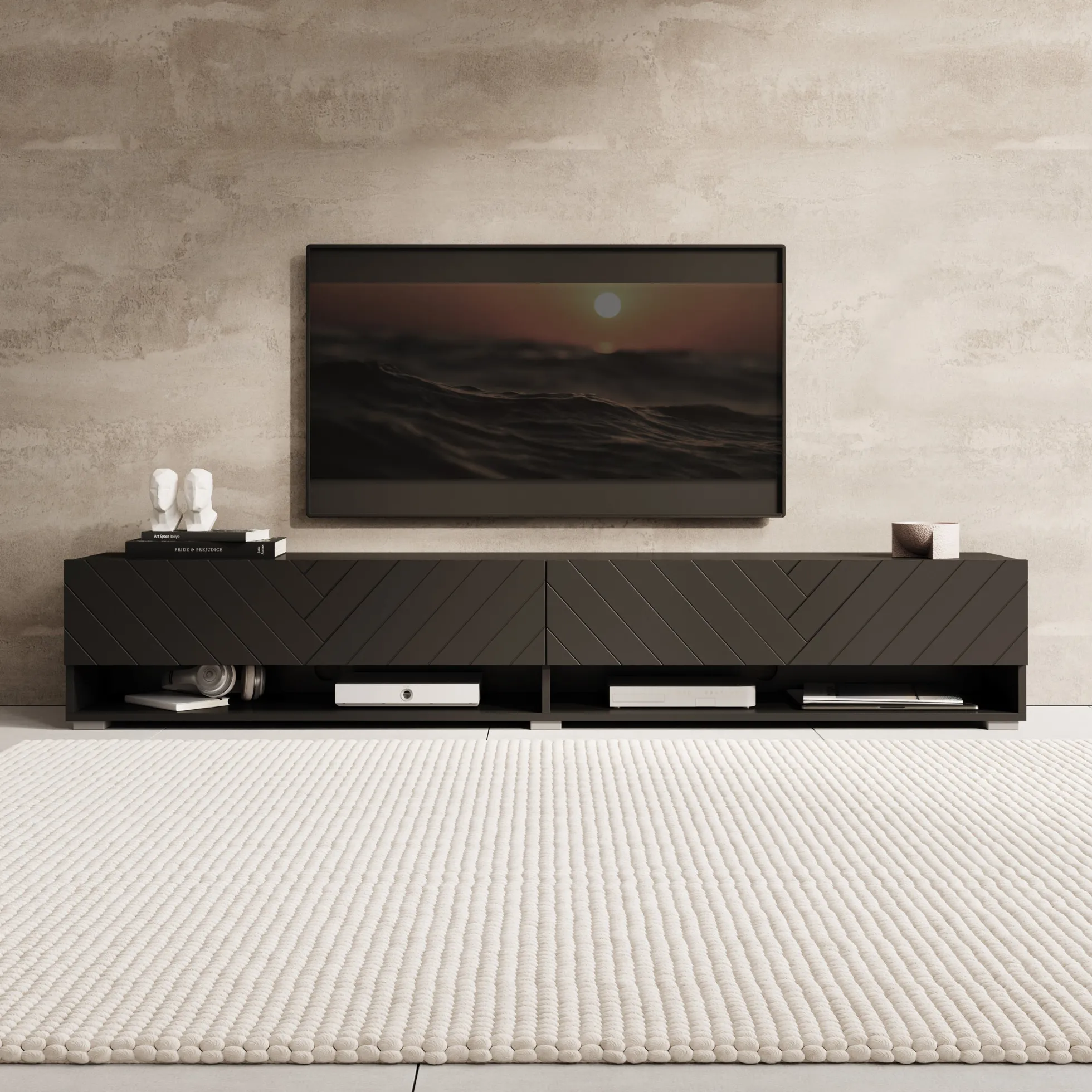 Asino - TV-Meubel - Zwart visgraat - 180x31x30 cm
