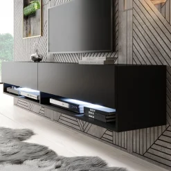 Asino - TV-Meubel met verlichting - Mat zwart - 180 cm