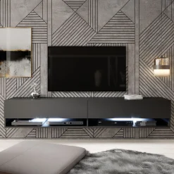 Asino - TV-Meubel met verlichting - Mat zwart - 180 cm
