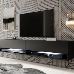 Asino - TV-Meubel met verlichting - Mat zwart - 180 cm