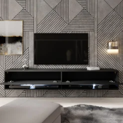 Asino - TV-Meubel met verlichting - Mat zwart - 180 cm