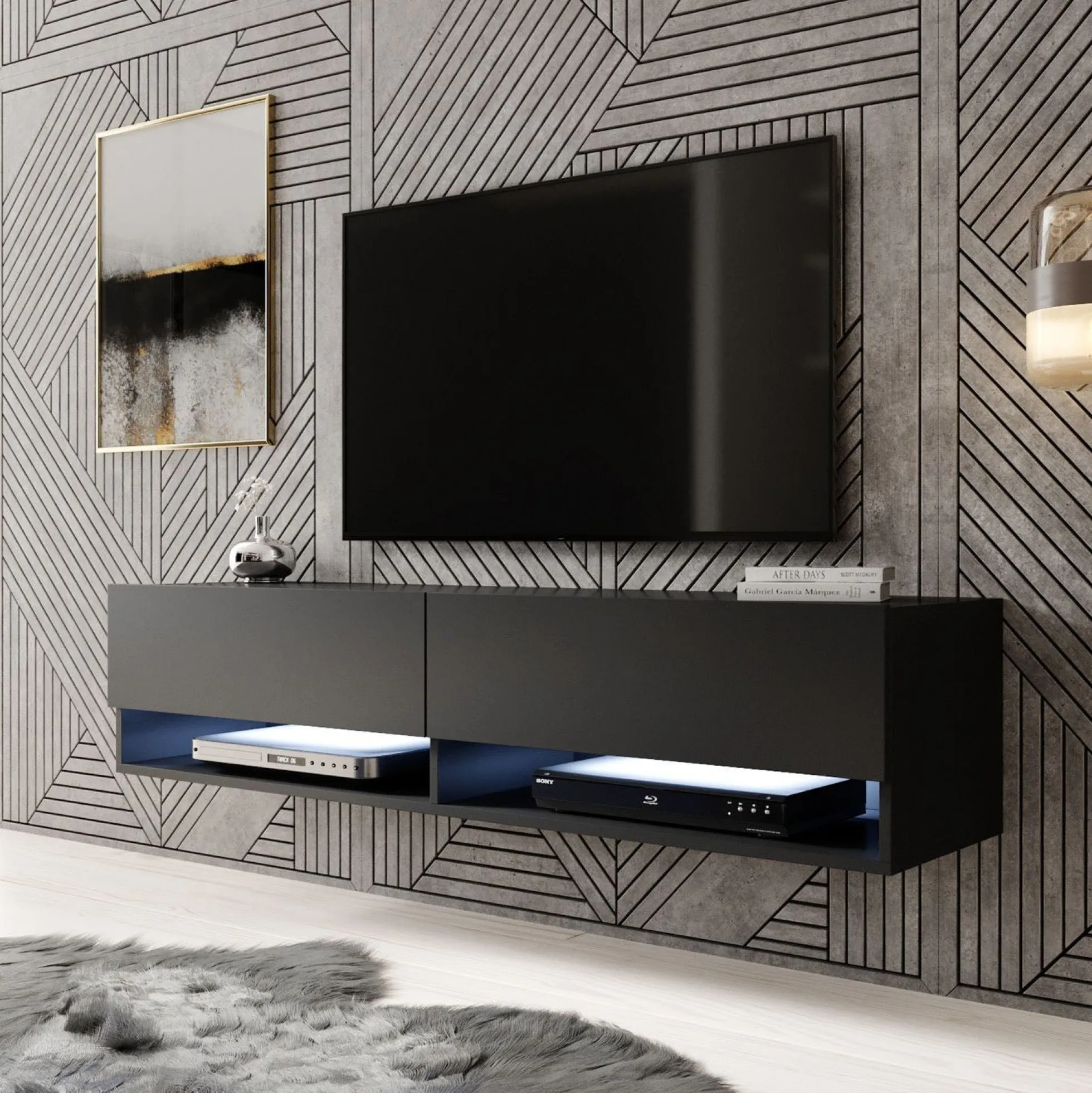 Asino - TV-Meubel met verlichting - Mat zwart - 140 cm