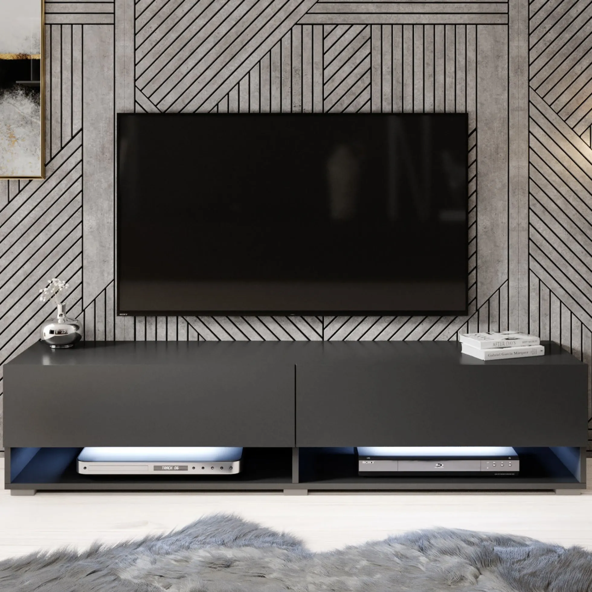 Asino - TV-Meubel met verlichting - Mat zwart - 140 cm