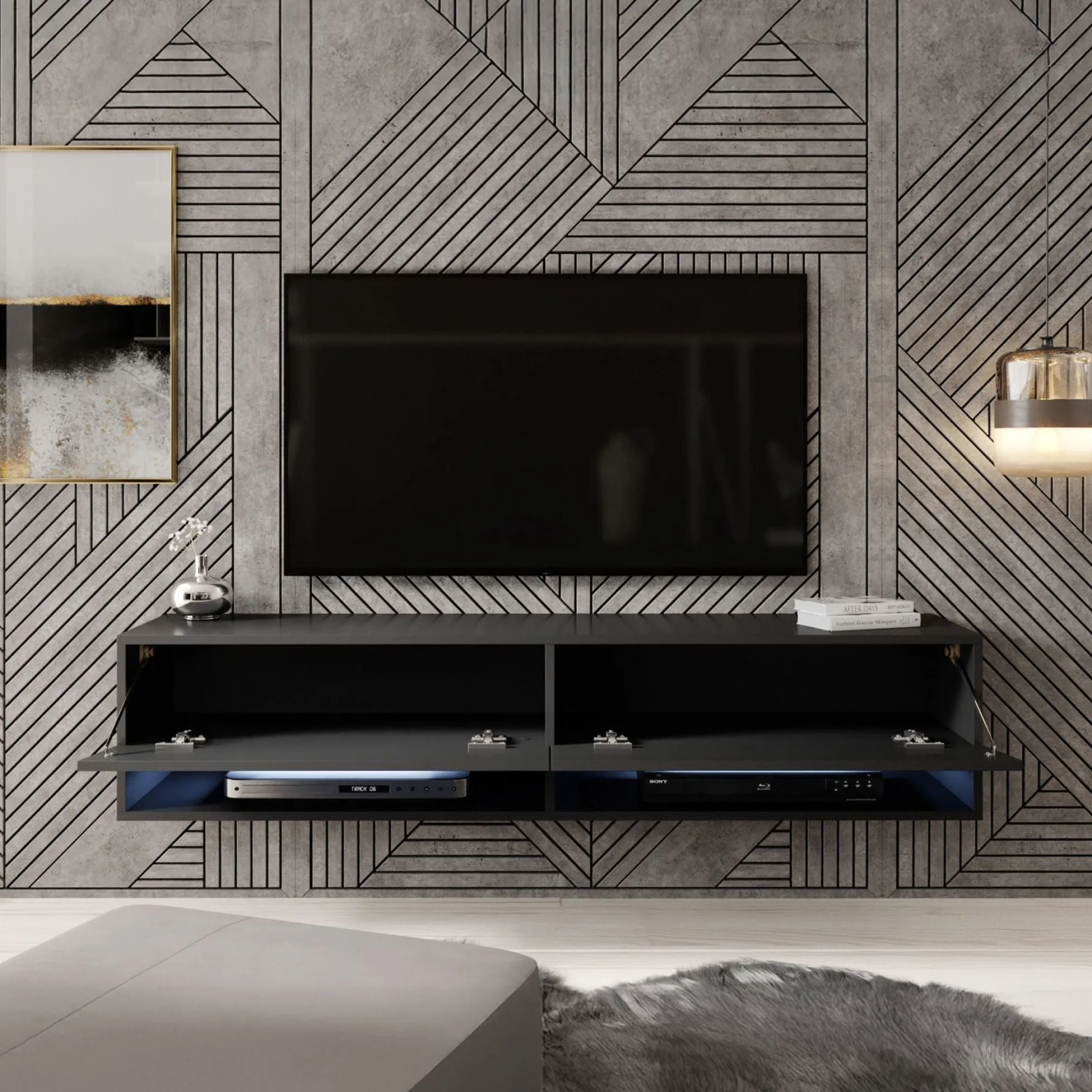 Asino - TV-Meubel met verlichting - Mat zwart - 140 cm