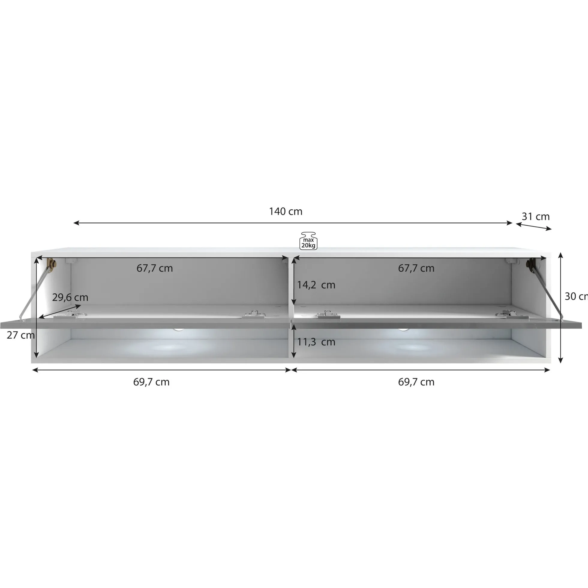 Asino - TV-Meubel met verlichting - Mat zwart - 140 cm