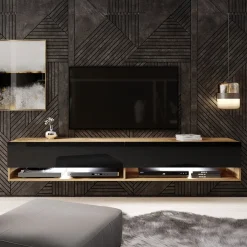 Asino - TV-Meubel met verlichting - Zwart/eiken - 180 cm