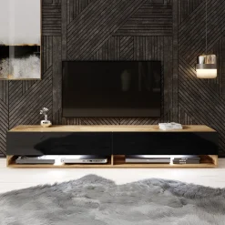 Asino - TV-Meubel met verlichting - Zwart/eiken - 180 cm