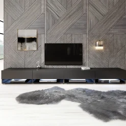 Asino - TV-Meubel met verlichting - Mat zwart - 280 cm