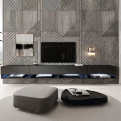 Asino - TV-Meubel met verlichting - Mat zwart - 280 cm