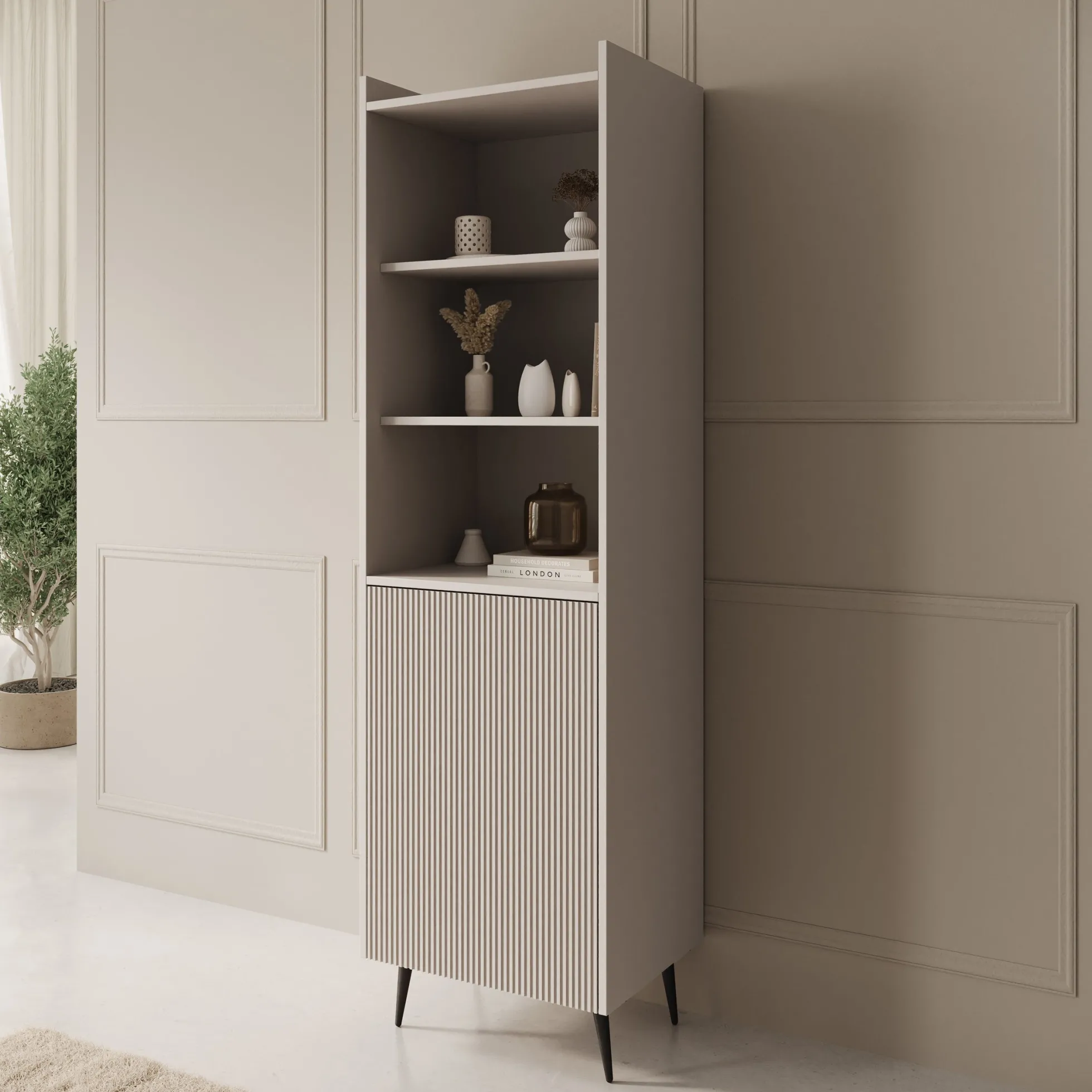 Asty - Boekenkast - Beige - 52x41x180 cm