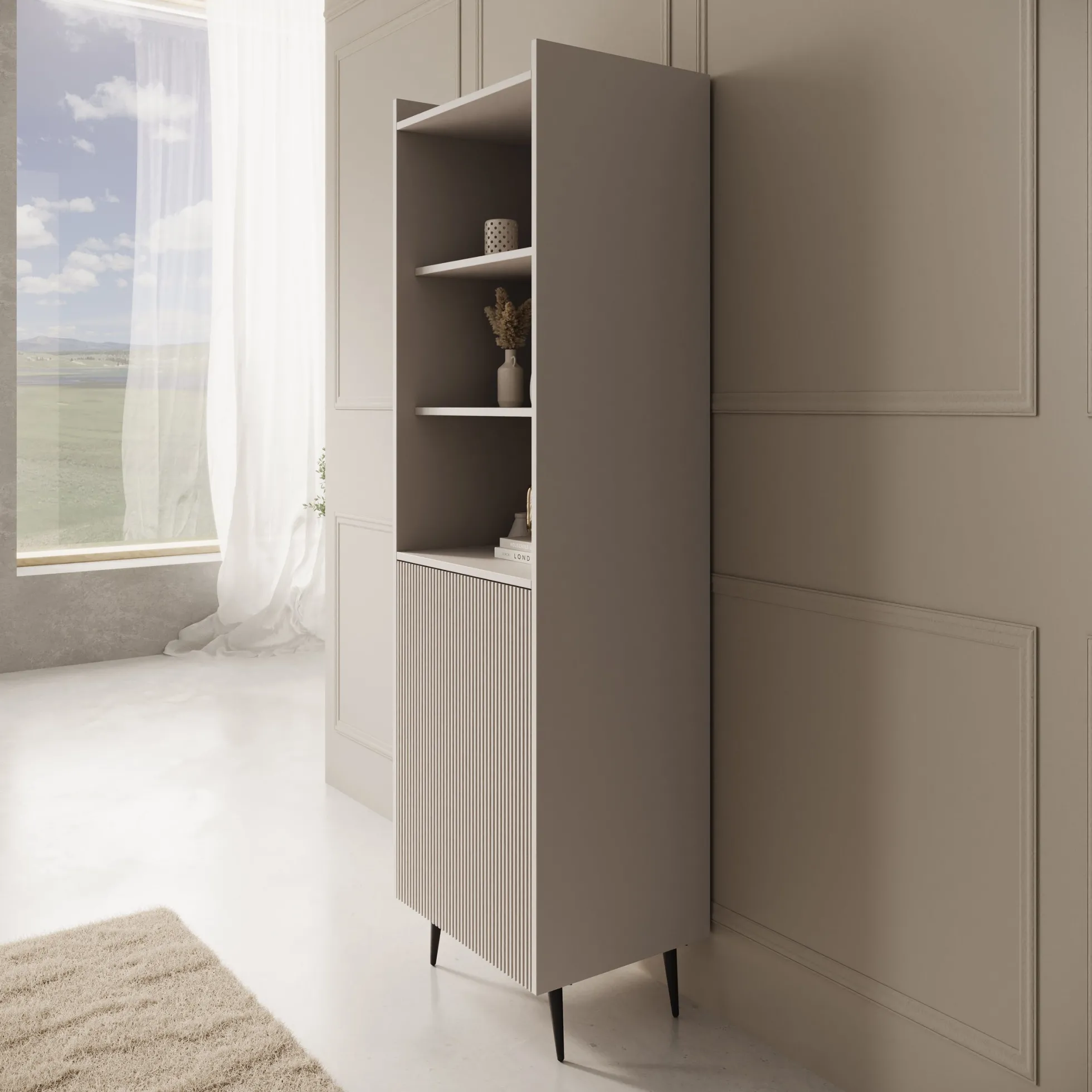 Asty - Boekenkast - Beige - 52x41x180 cm