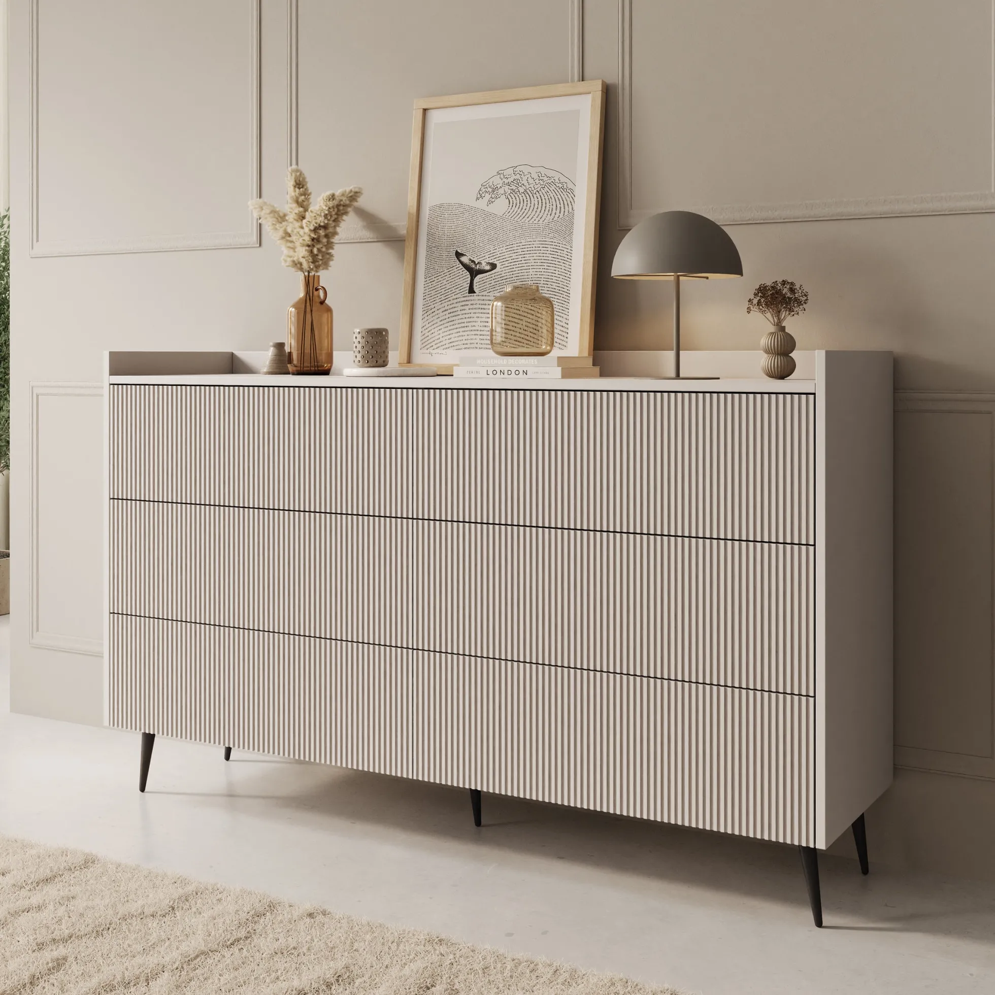 Asty - Ladekast met 6 lades - Beige - 150x41x92 cm