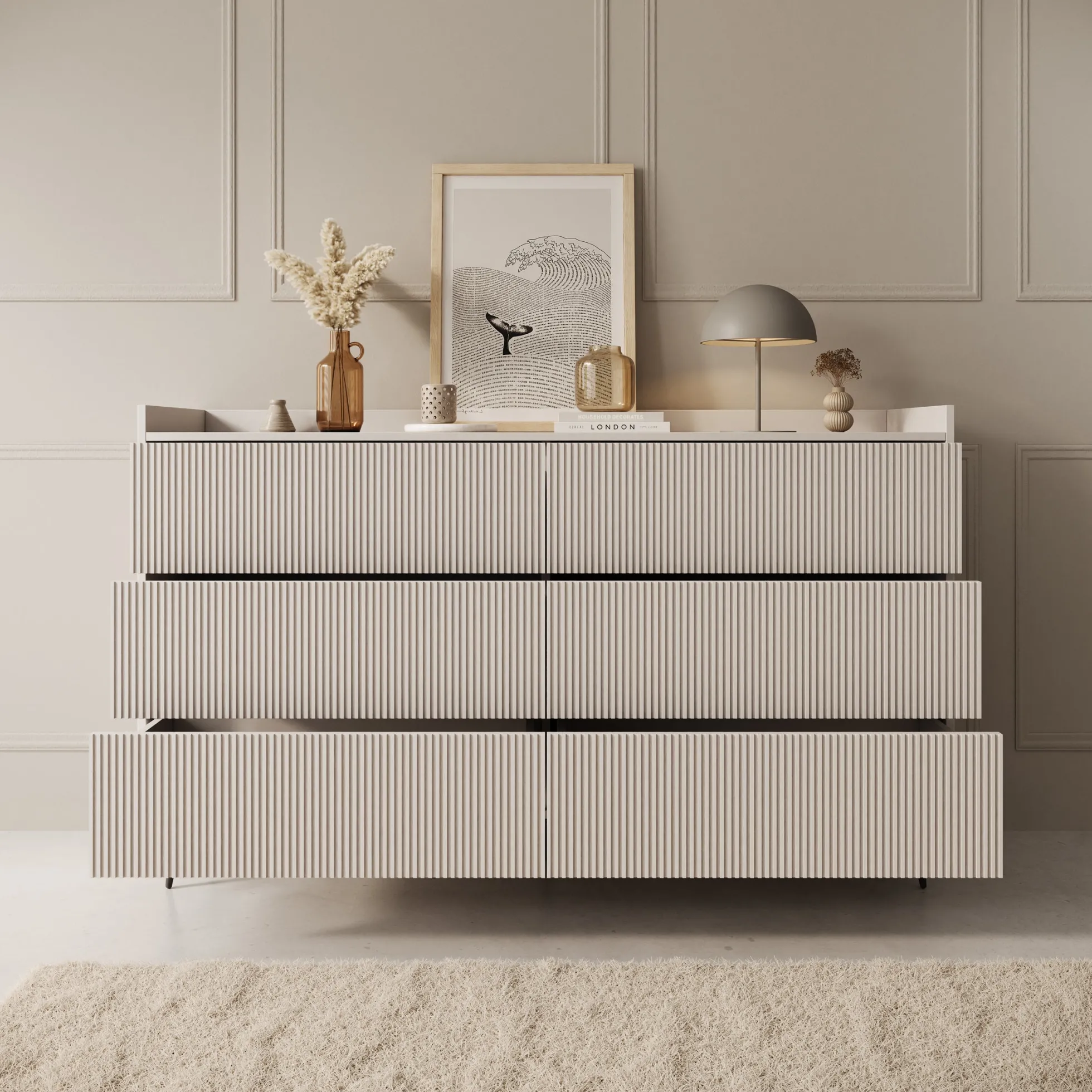 Asty - Ladekast met 6 lades - Beige - 150x41x92 cm