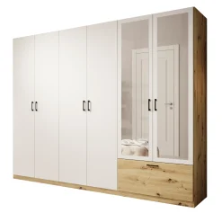 Audrey - Kledingkast 6-deurs en spiegel - Wit - 270x54x210 cm