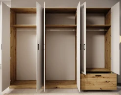 Audrey - Kledingkast 6-deurs en spiegel - Wit - 270x54x210 cm