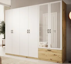Audrey - Kledingkast 6-deurs en spiegel - Wit - 270x54x210 cm