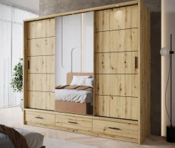 Autumn - Kledingkast met 3 schuifdeuren - Eiken - 250x63x215 cm