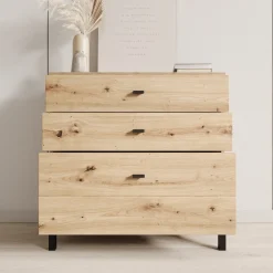 Avellio - Ladekast met 3 lades - Eikenpatroon - 77x35x78 cm