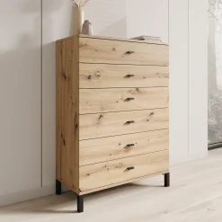 Avellio - Ladekast met 6 lades - Eikenpatroon - 77x35x110 cm