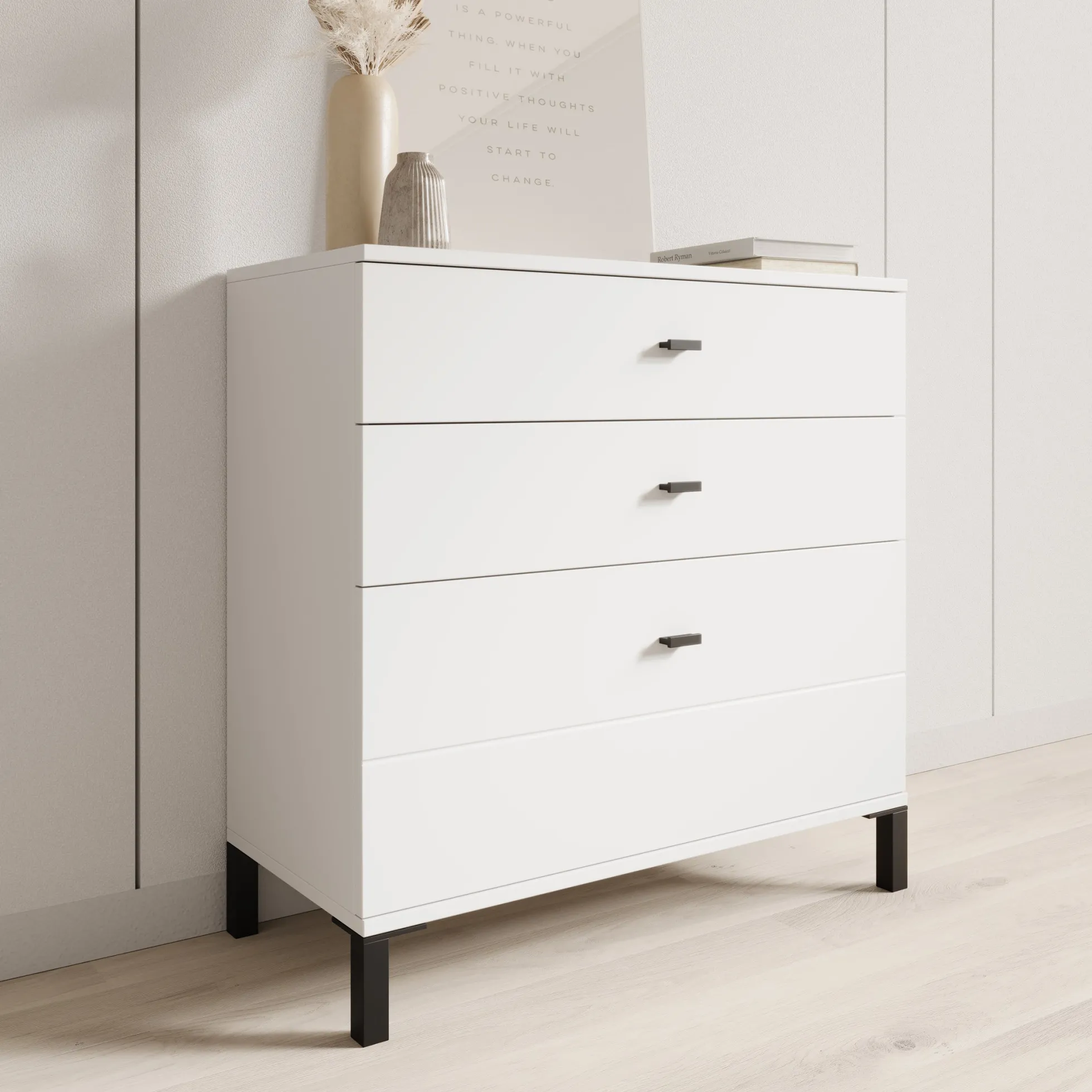 Avellio - Ladekast met 3 lades - Wit - 77x35x78 cm