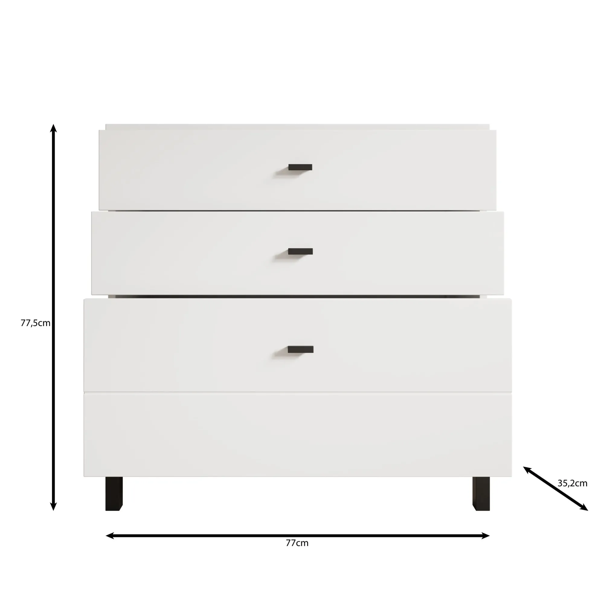 Avellio - Ladekast met 3 lades - Wit - 77x35x78 cm