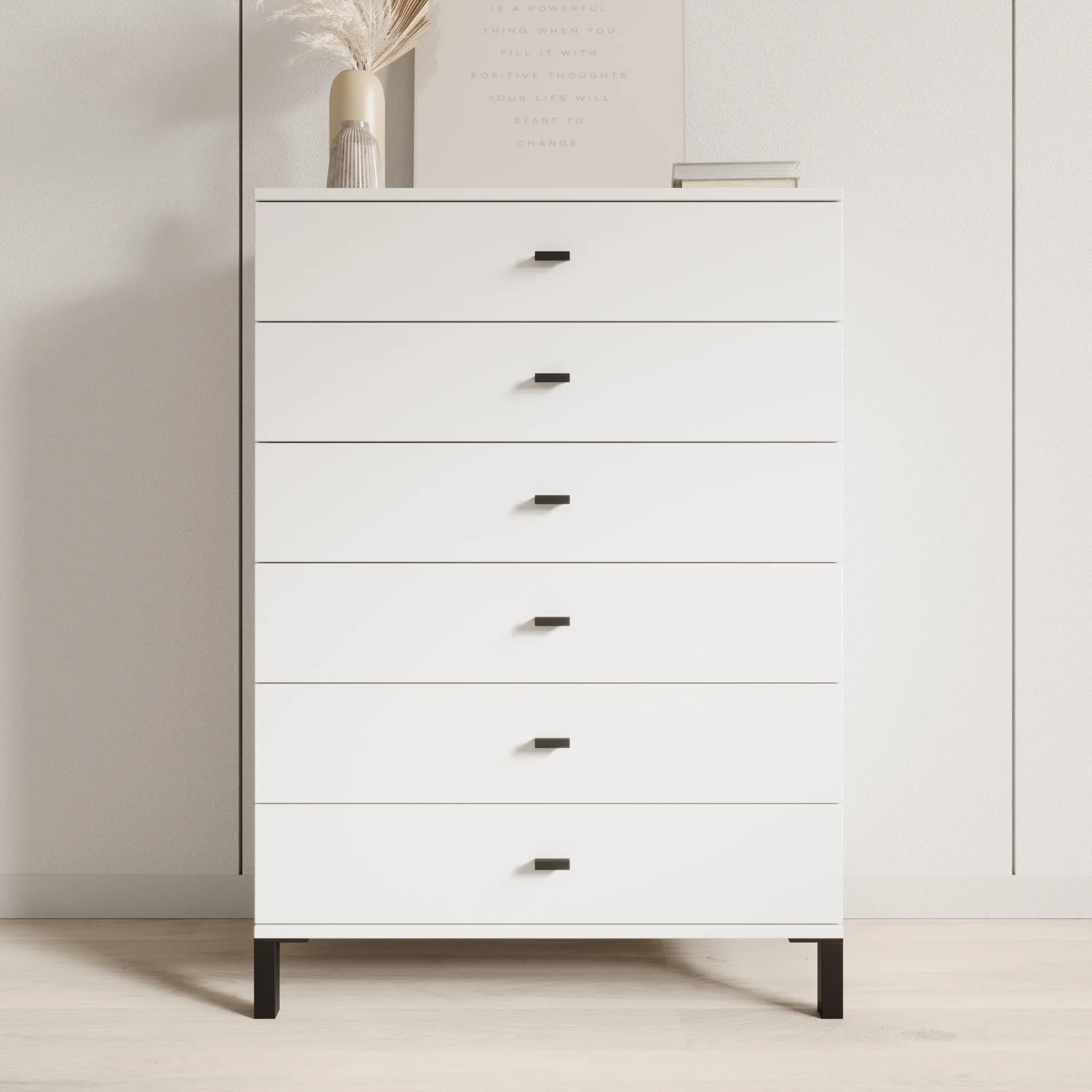Avellio - Ladekast met 6 lades - Wit - 77x35x110 cm