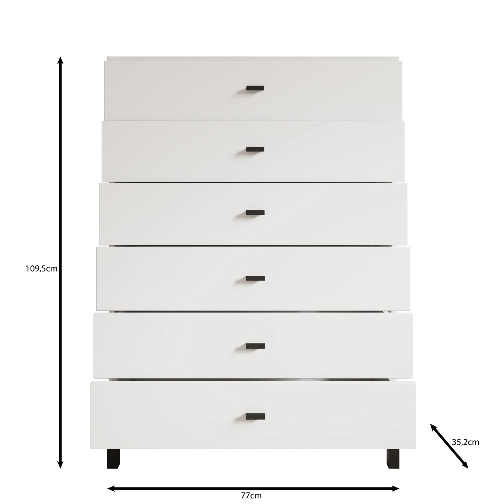 Avellio - Ladekast met 6 lades - Wit - 77x35x110 cm
