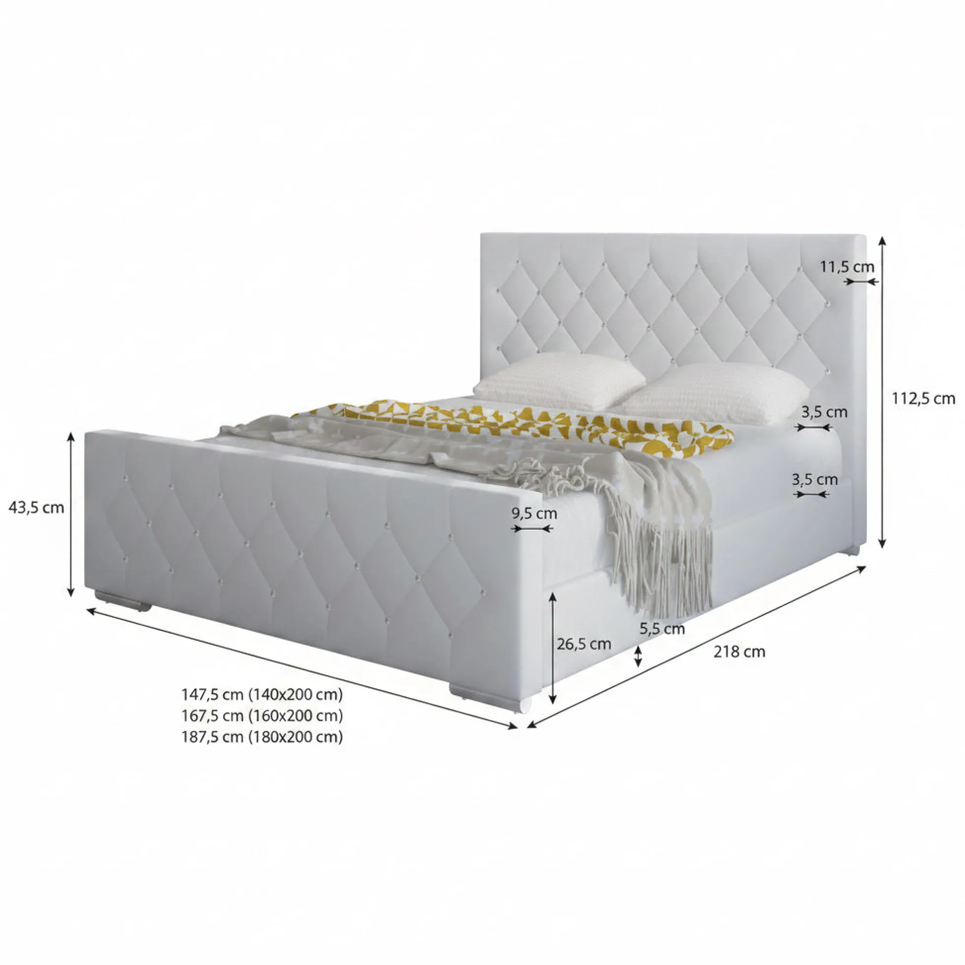 Aventura Diamond - Tweepersoonsbed - Zwart - 180x200 cm