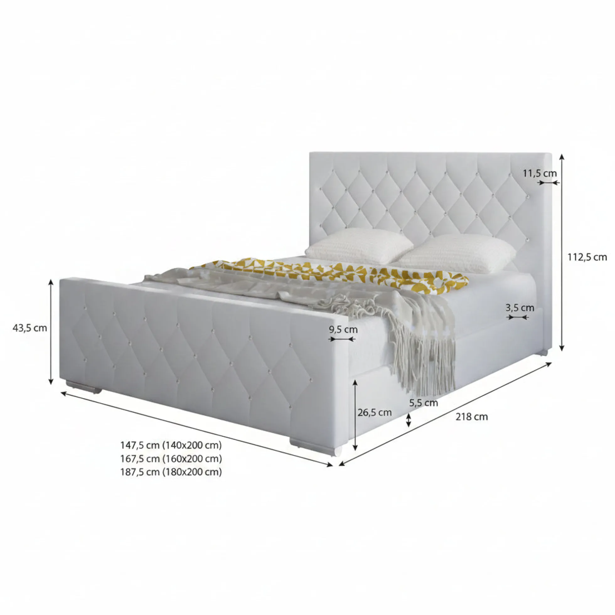 Aventura Diamond - Tweepersoonsbed - Wit - 140x200 cm