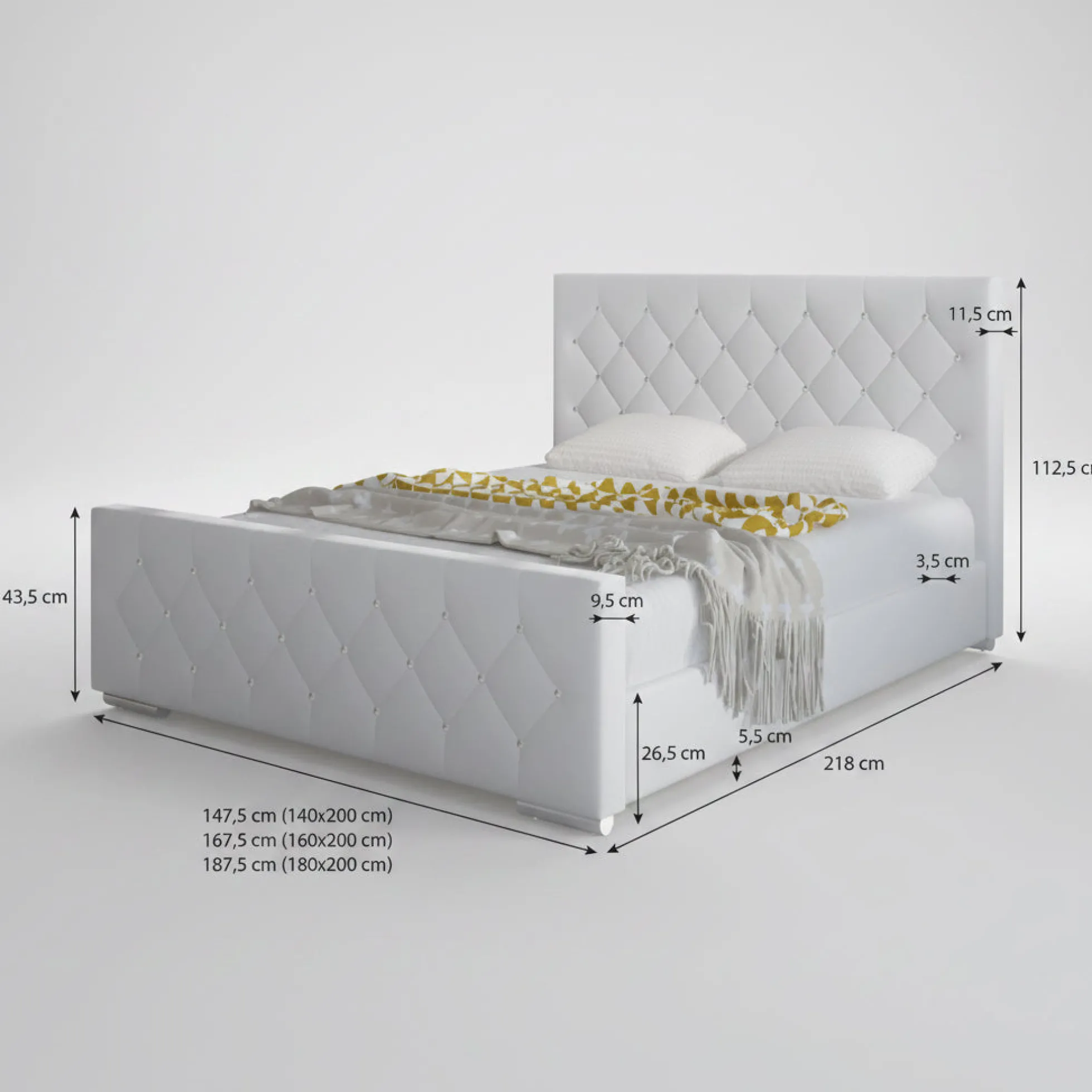 Aventura Diamond - Tweepersoonsbed - Wit - 180x200 cm