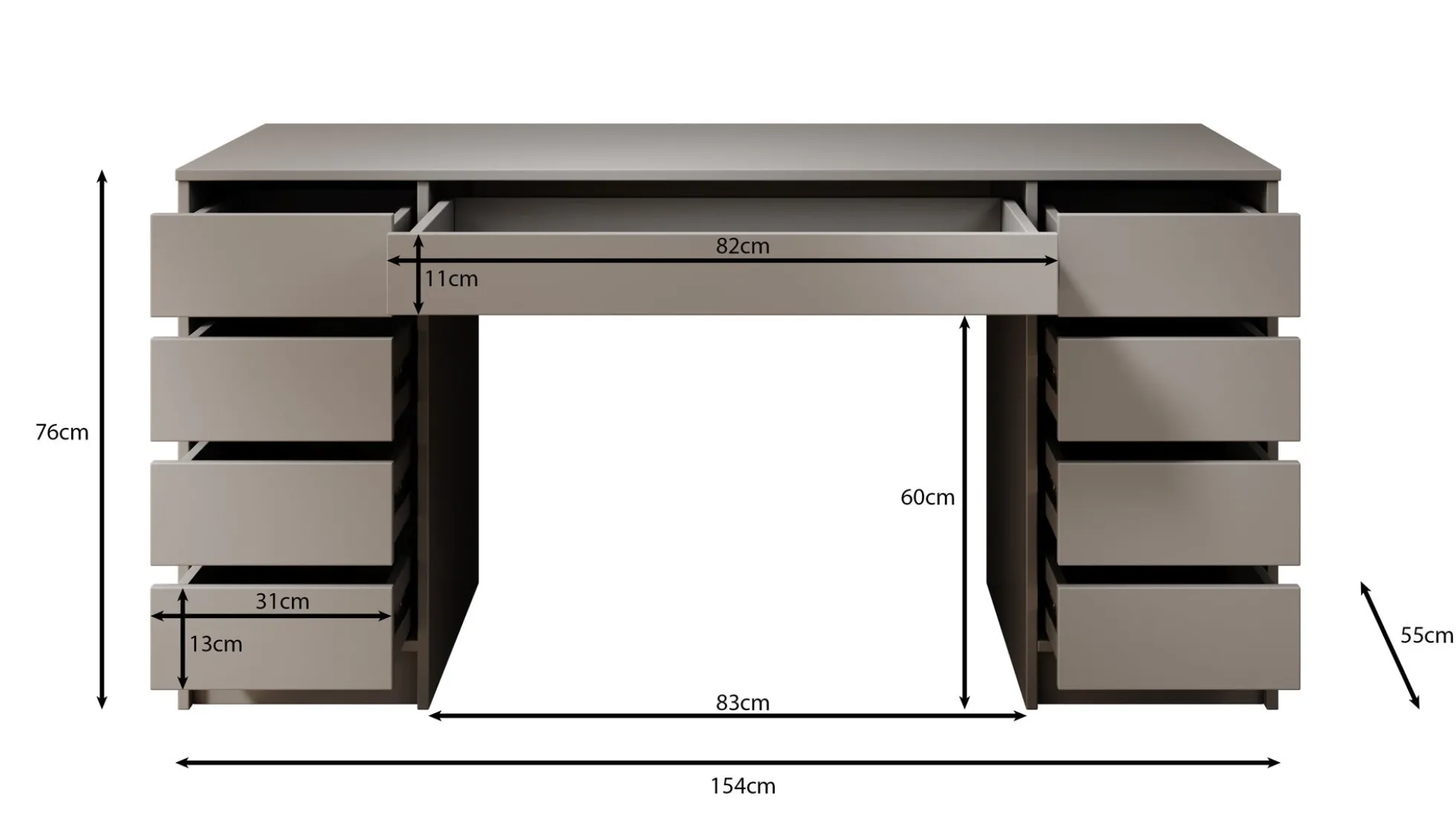 Avio 2 - Bureau - Wit hoogglans - 154x55 cm