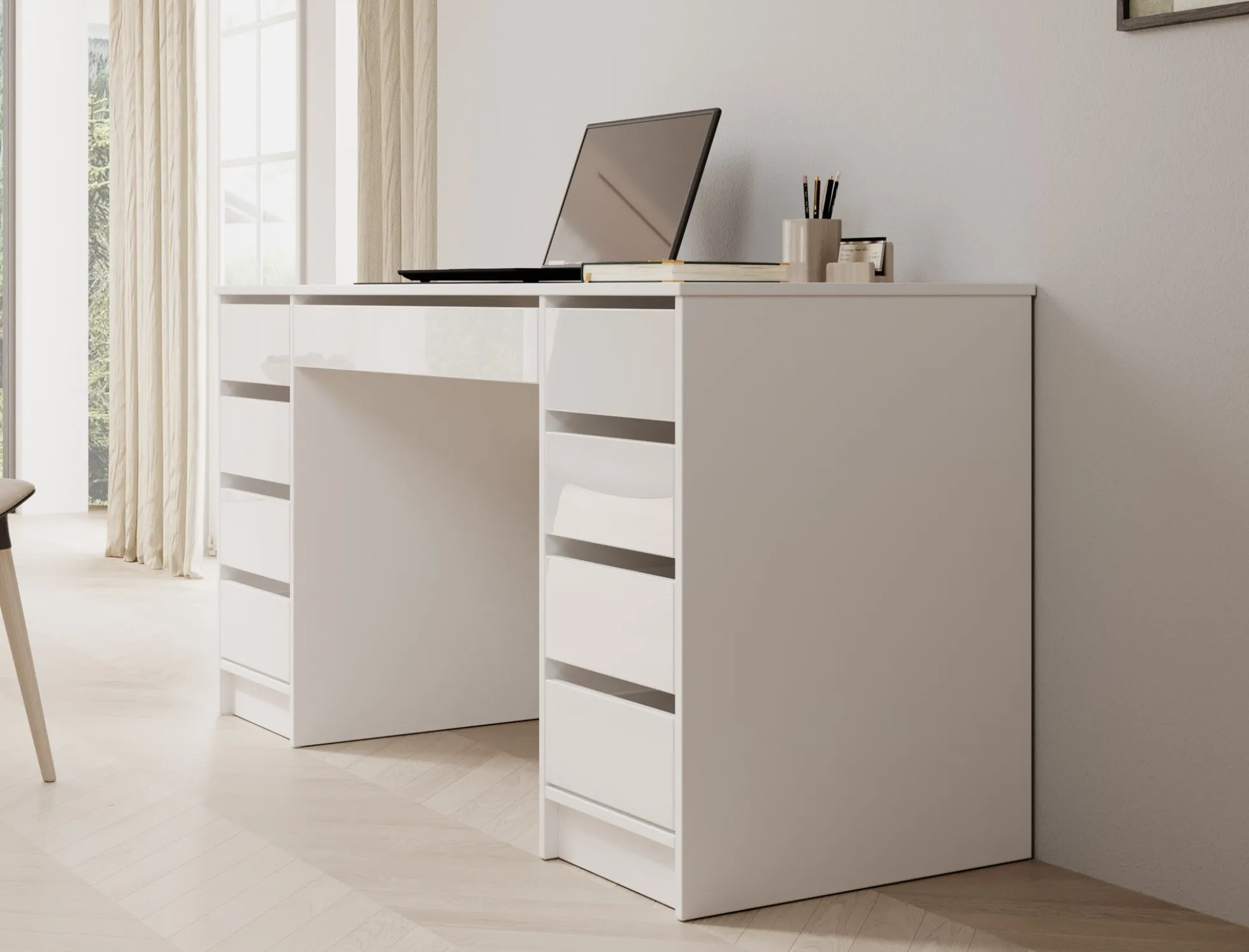 Avio 2 - Bureau - Wit hoogglans - 154x55 cm