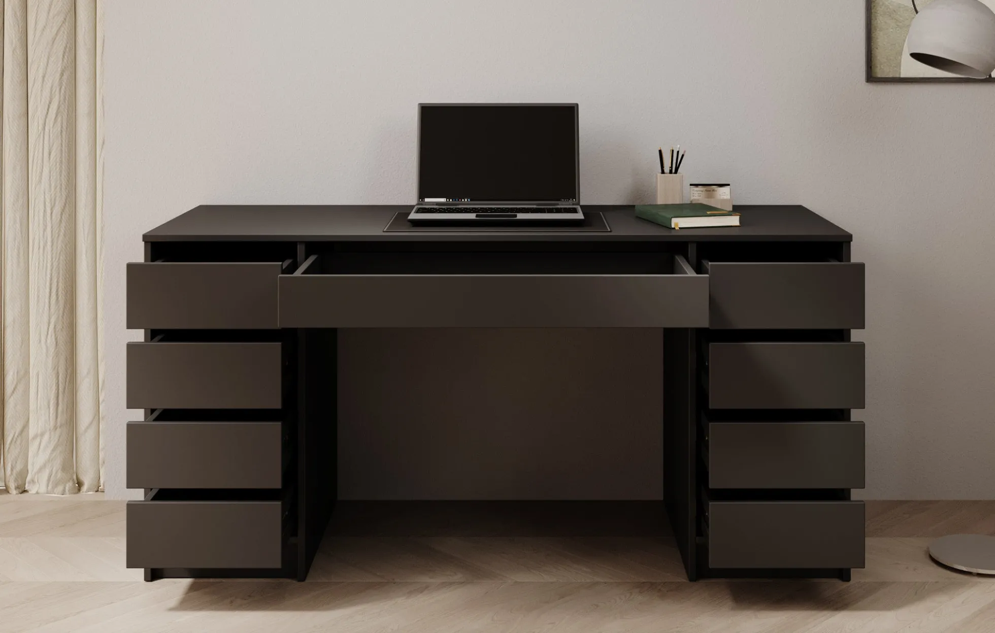 Avio 2 - Bureau - Zwart - 154x55 cm