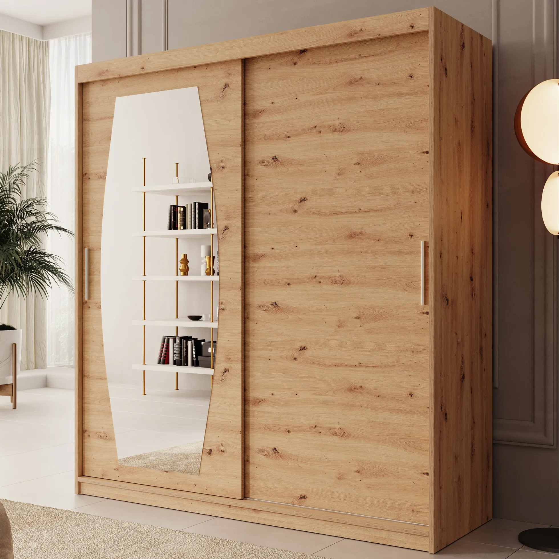 Azai - Kledingkast met schuifdeuren - Eiken - 180x62x200 cm