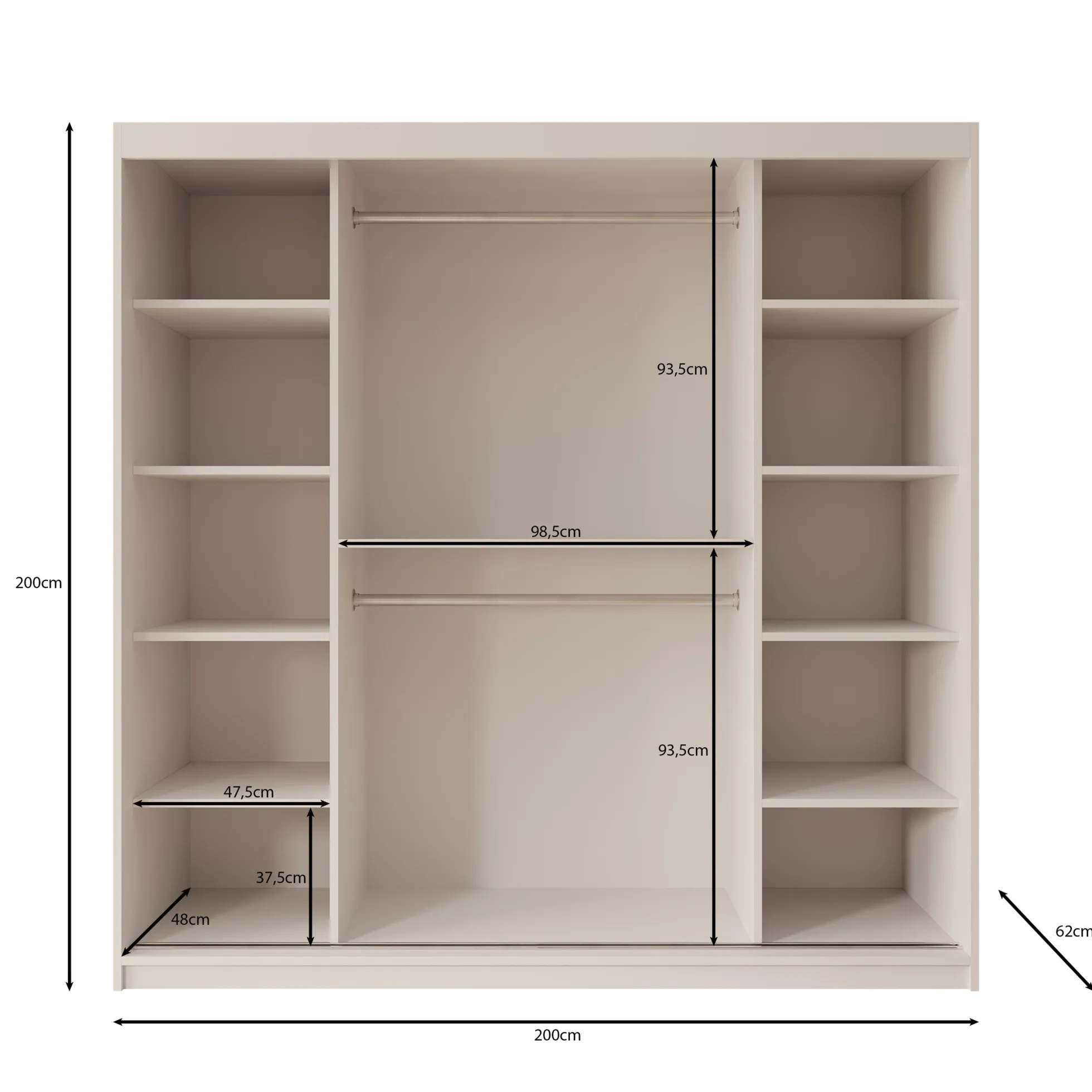 Azai - Kledingkast met schuifdeuren - Walnootpatroon - 200x62x200 cm