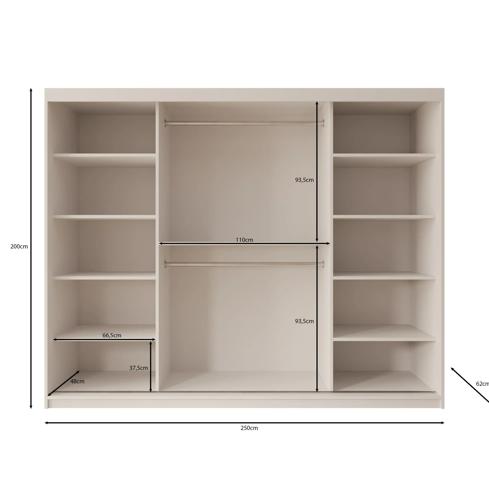 Azai - Kledingkast met schuifdeuren - Wit - 250x62x200 cm
