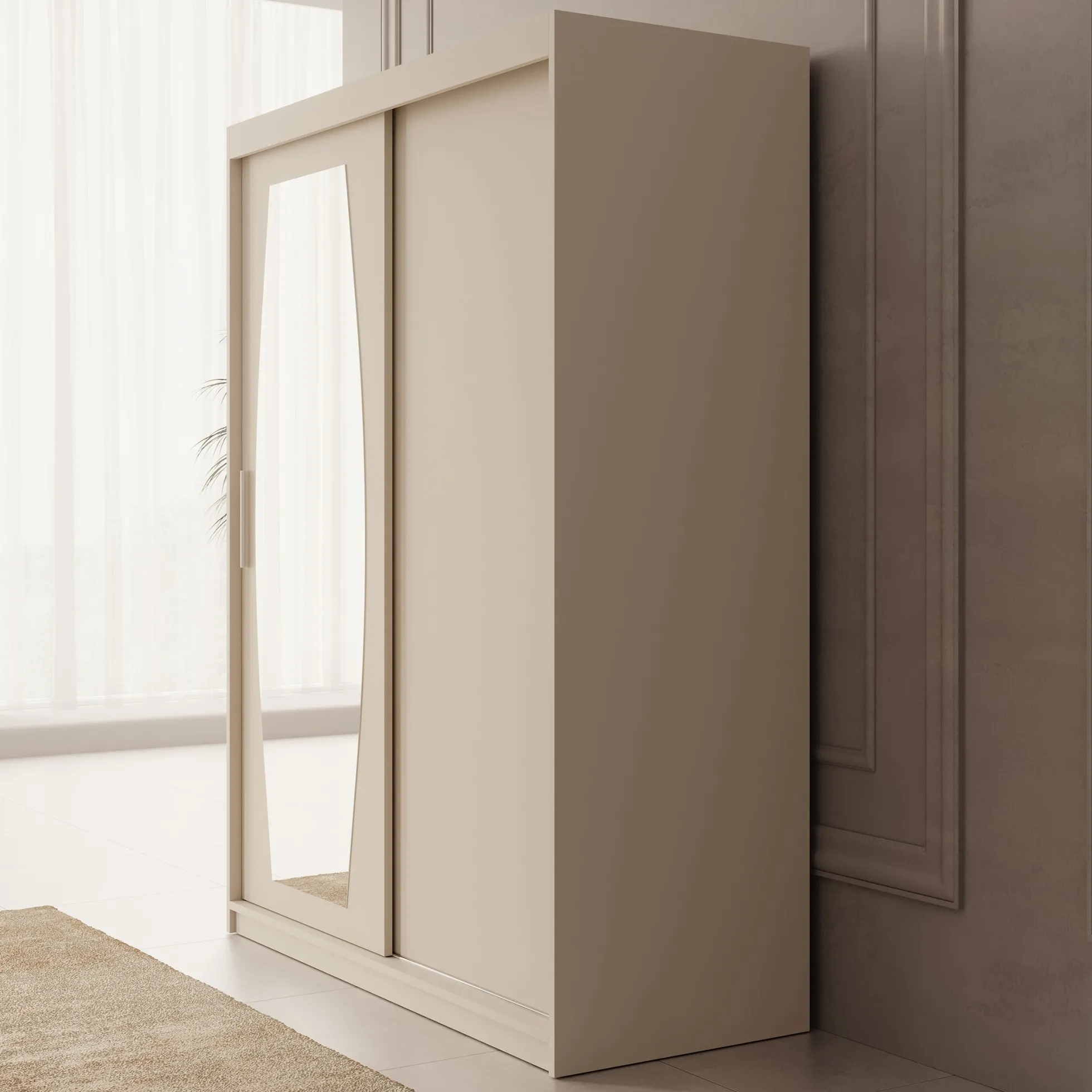 Azai - Kledingkast met schuifdeuren - Beige - 150x62x200 cm