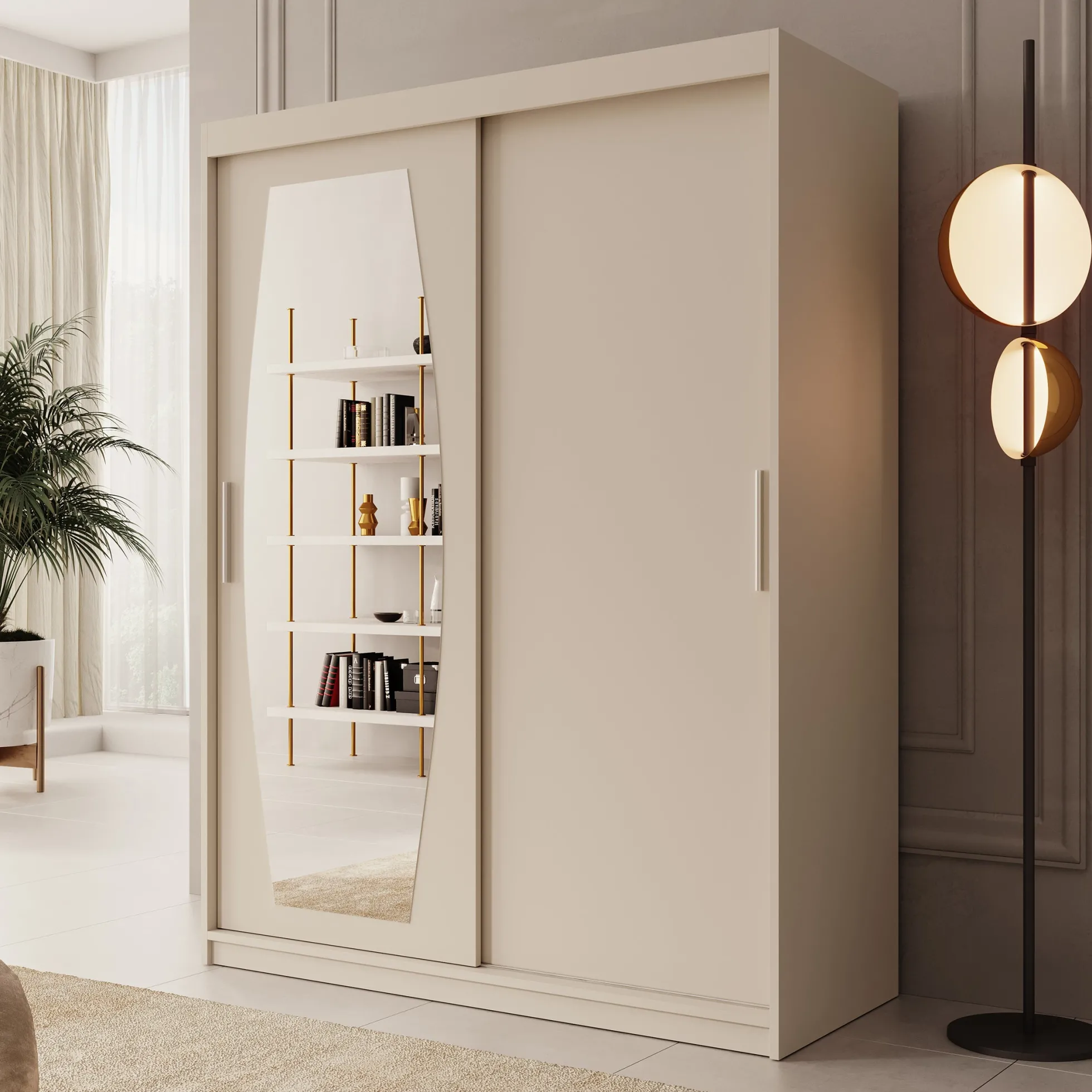 Azai - Kledingkast met schuifdeuren - Beige - 150x62x200 cm